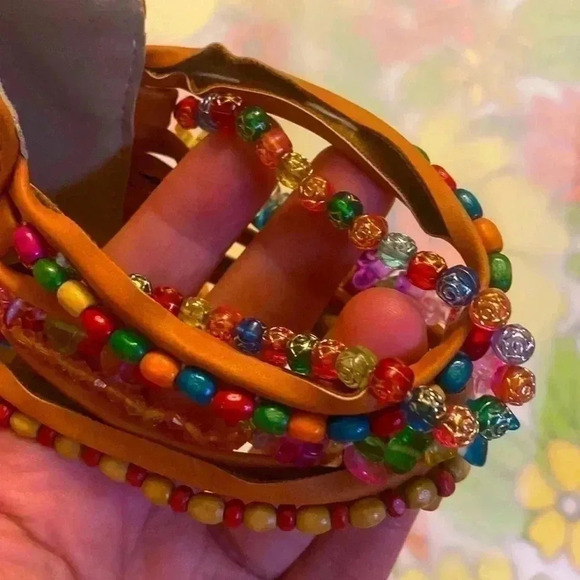 Sandals 👡 Platform  with multicolored beads decor Never Worn - Picture 10 of 12